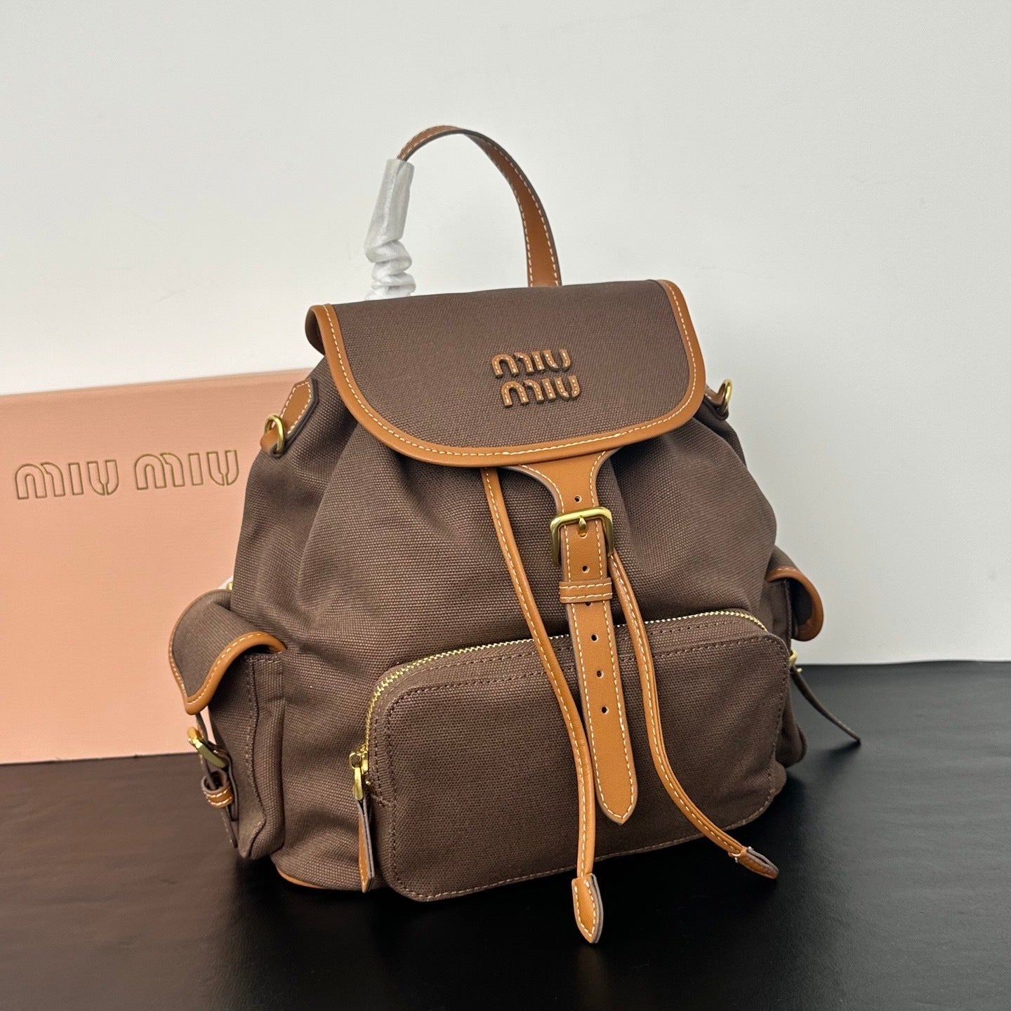 Large Canvas & Leather Backpack – Collegiate Style, 29.5cm