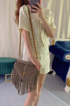 Monogram Messenger Bag | Suede with Tassel Accent