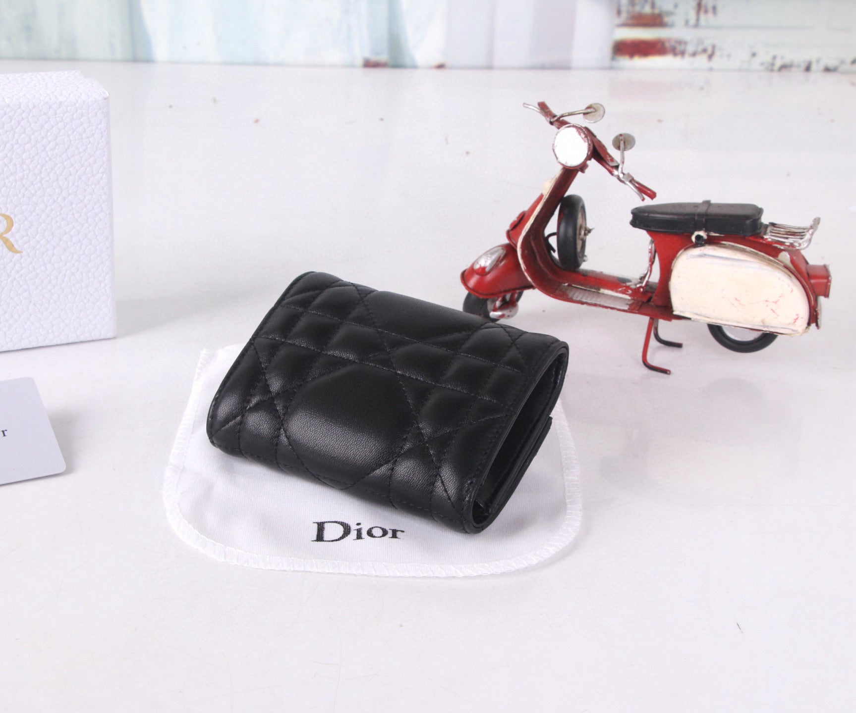 Premium Lambskin Compact Wallet with Crystal Hardware – New Season Collection