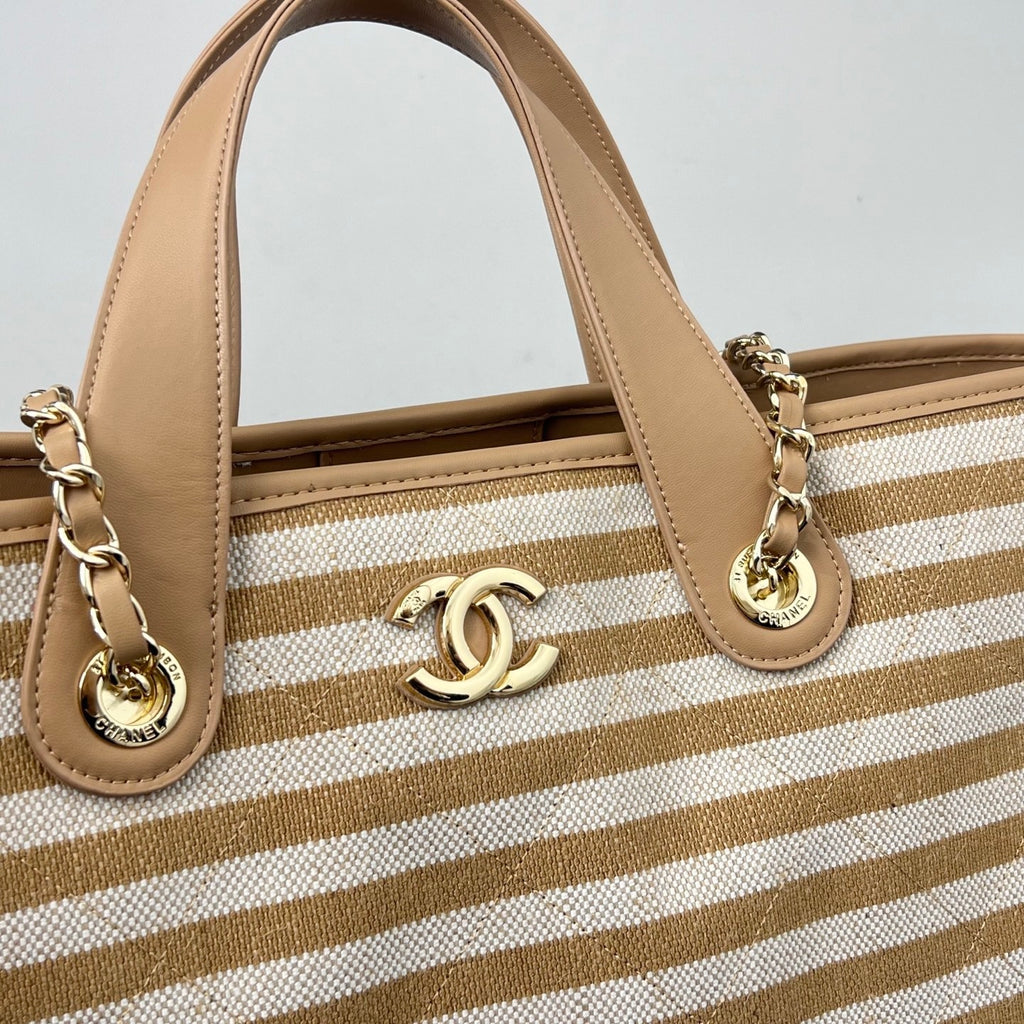 Inspired Striped Quilted Denim Beach Tote Bag