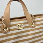 Inspired Striped Quilted Denim Beach Tote Bag