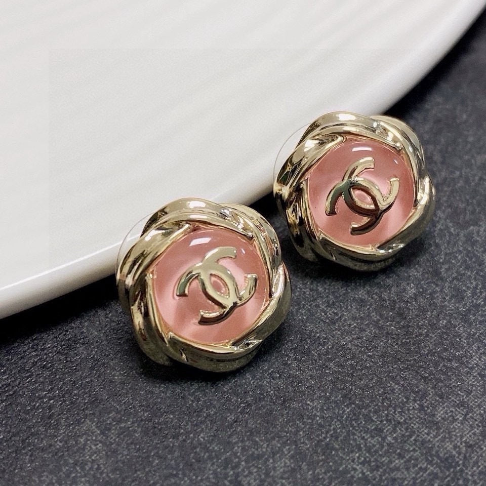 Double-C Crystal Stud Earrings | Soft Pink Finish