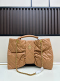 Large Bow-Detail Quilted Leather Shoulder Bag – Soft Padded Finish