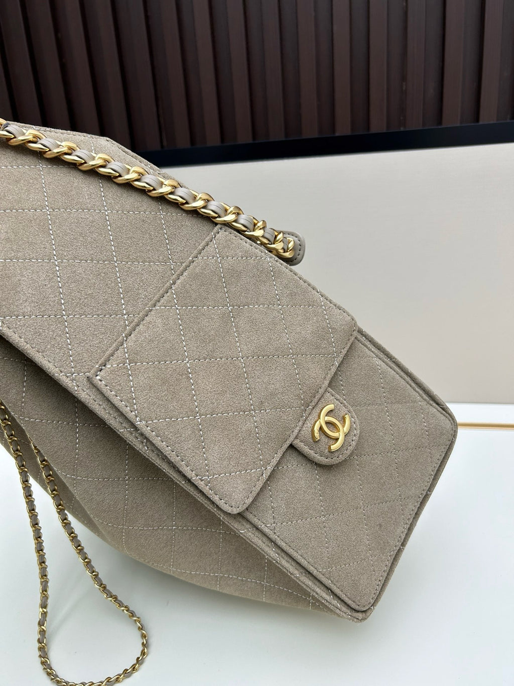 Large Suede Hobo Bucket Bag | Quilted Texture