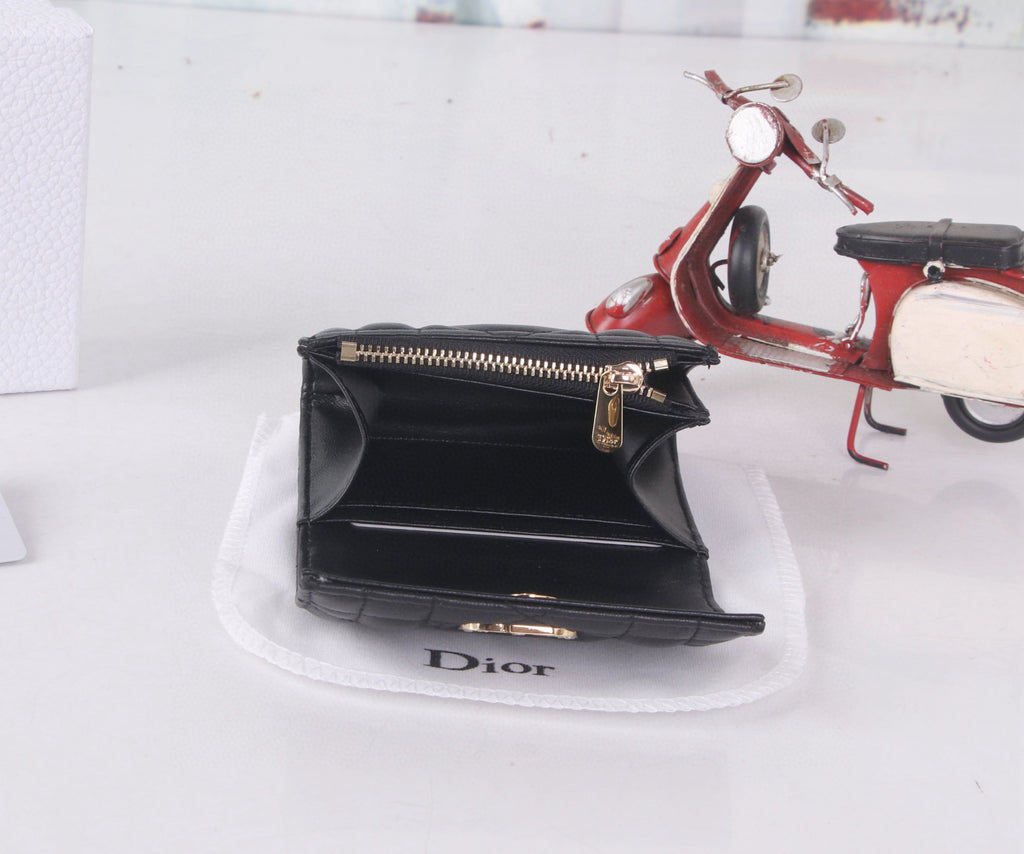 Premium Lambskin Compact Wallet with Crystal Hardware – New Season Collection
