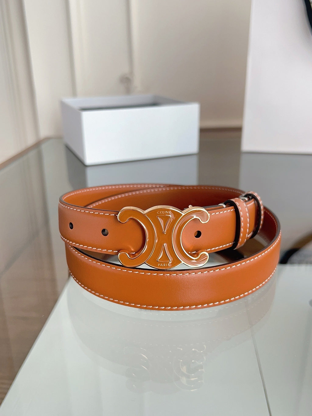 New Women’s Leather Belt — Enamel Signature Buckle