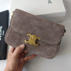 Premium Grey Flap Shoulder Bag – Suede Finish (Large Size)