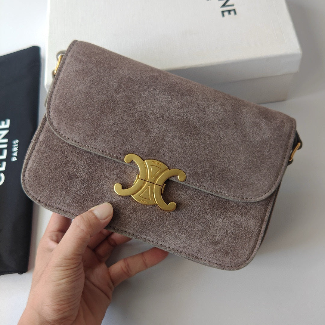 Premium Grey Flap Shoulder Bag – Suede Finish (Large Size)