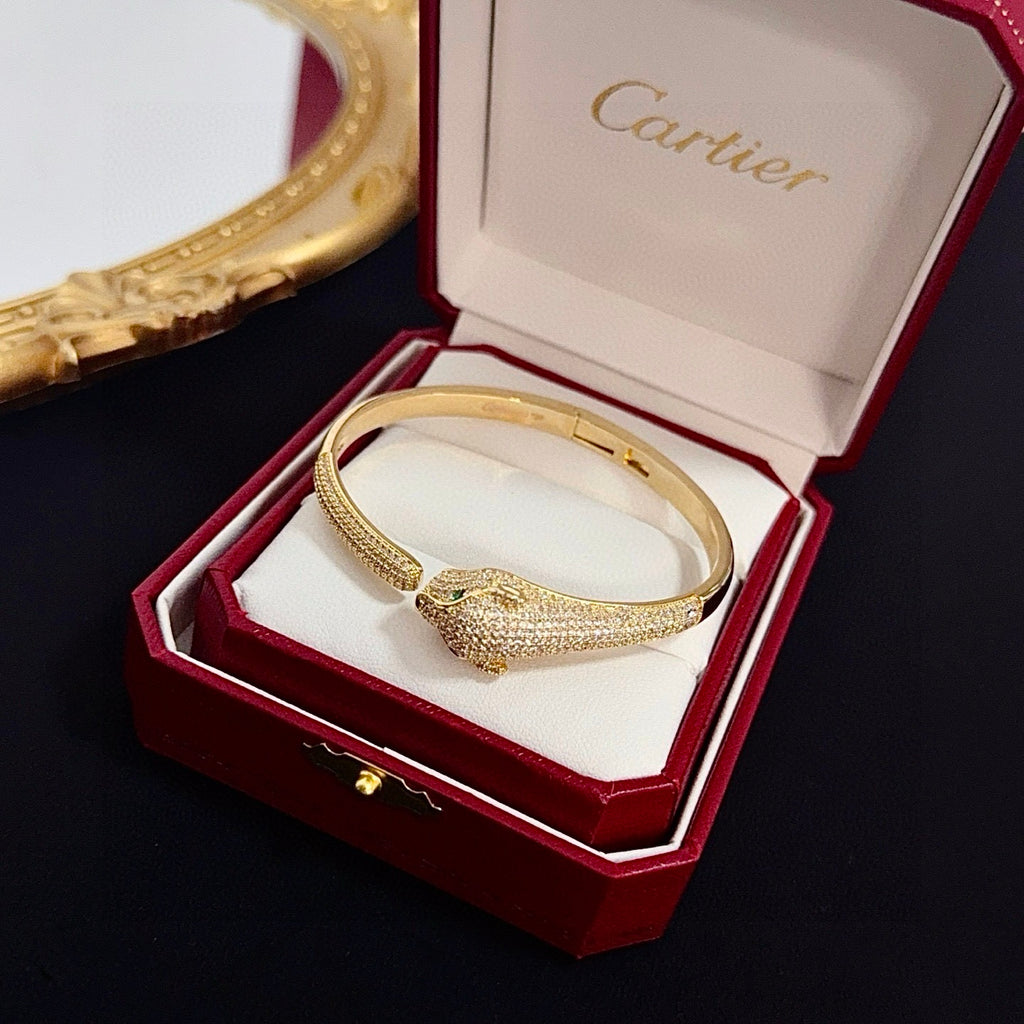 Elegant Panther Head-Inspired Diamond Bangle