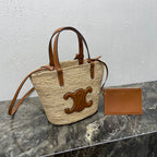 TEEN Plant Fiber & Calfskin Soft Classic Basket Bag  (Premium Quality)