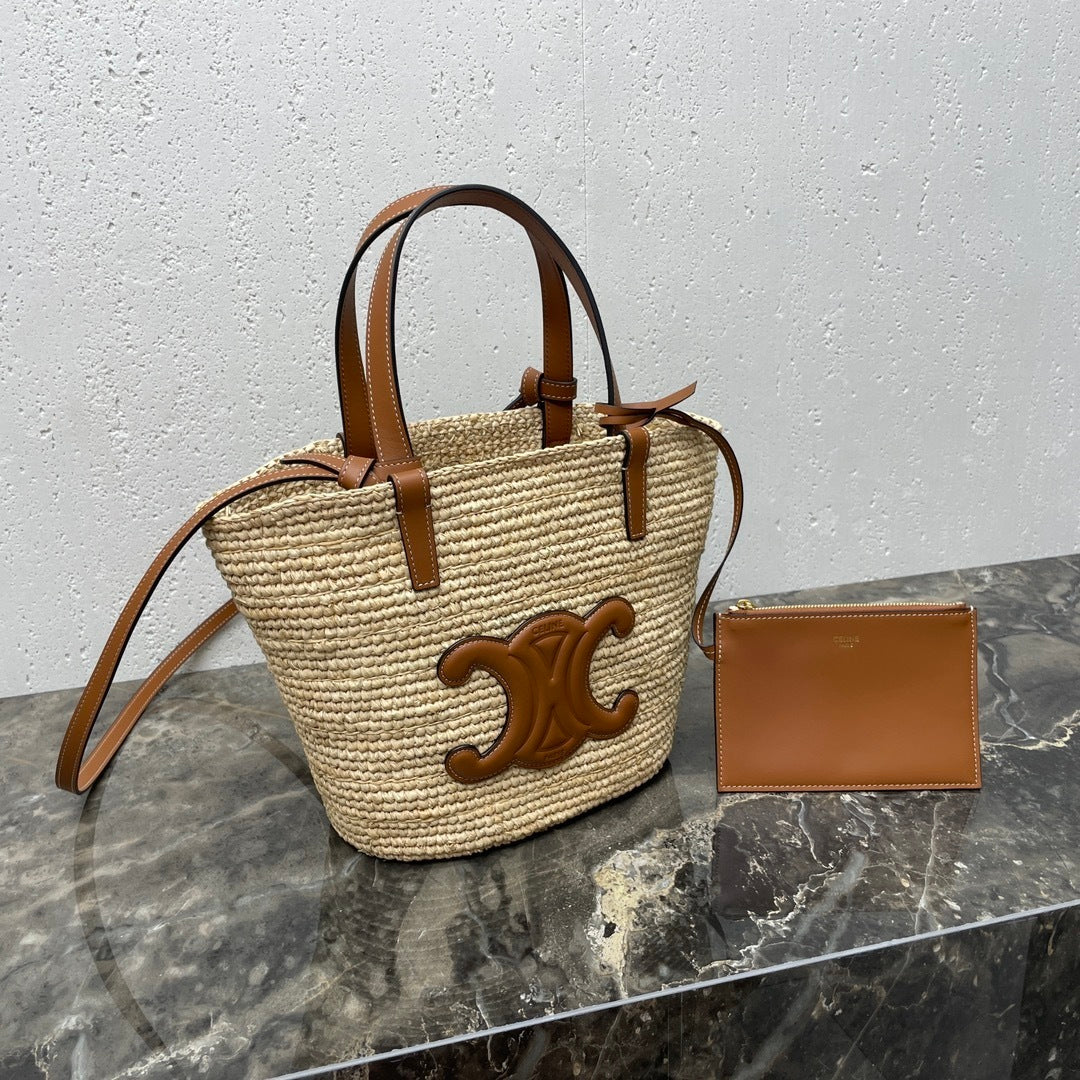 TEEN Plant Fiber & Calfskin Soft Classic Basket Bag  (Premium Quality)