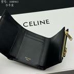 Triomphe-Style Three-Fold Leather Wallet with Metal Hardware – Premium Quality