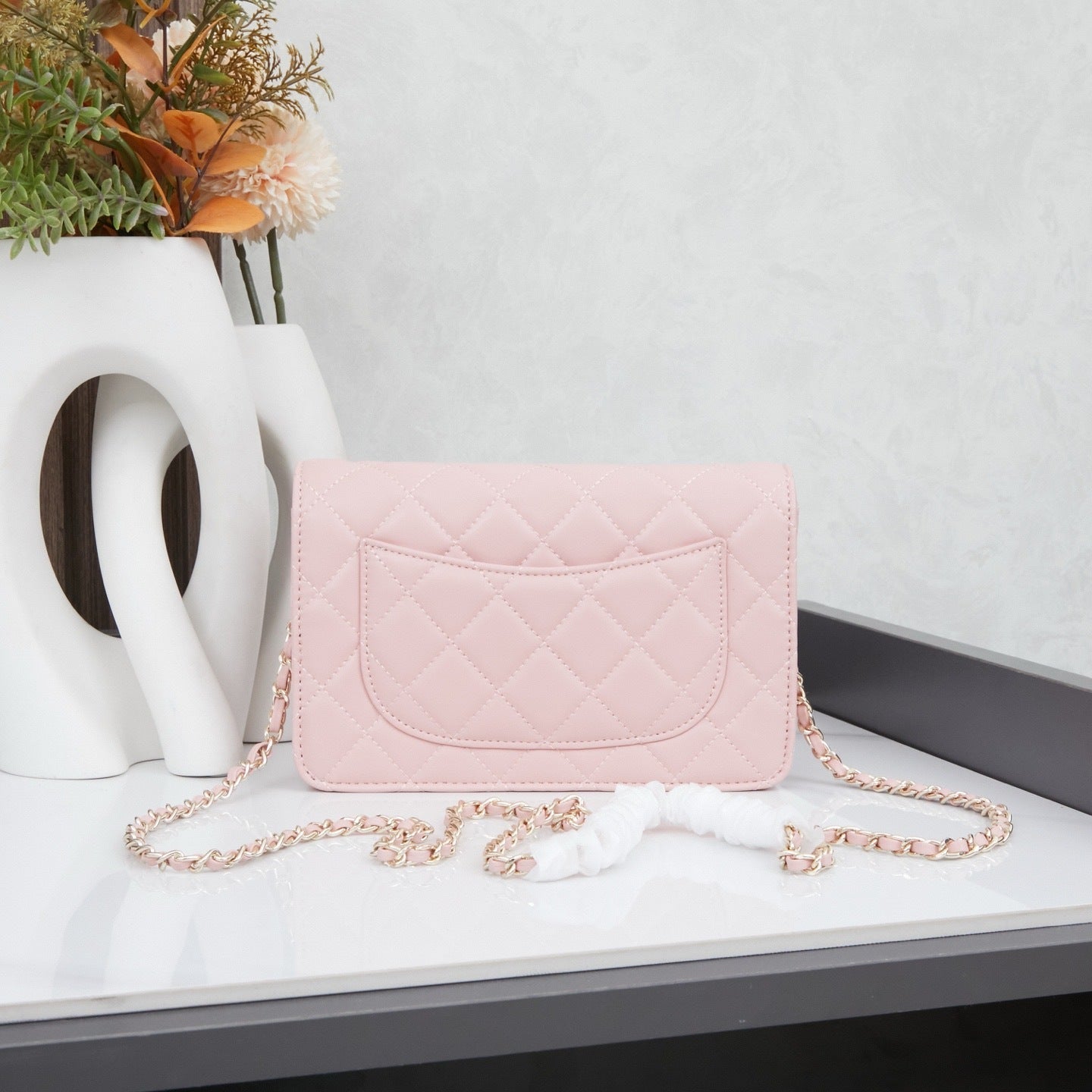 Quilted Calfskin Wallet-On-Chain Bag
