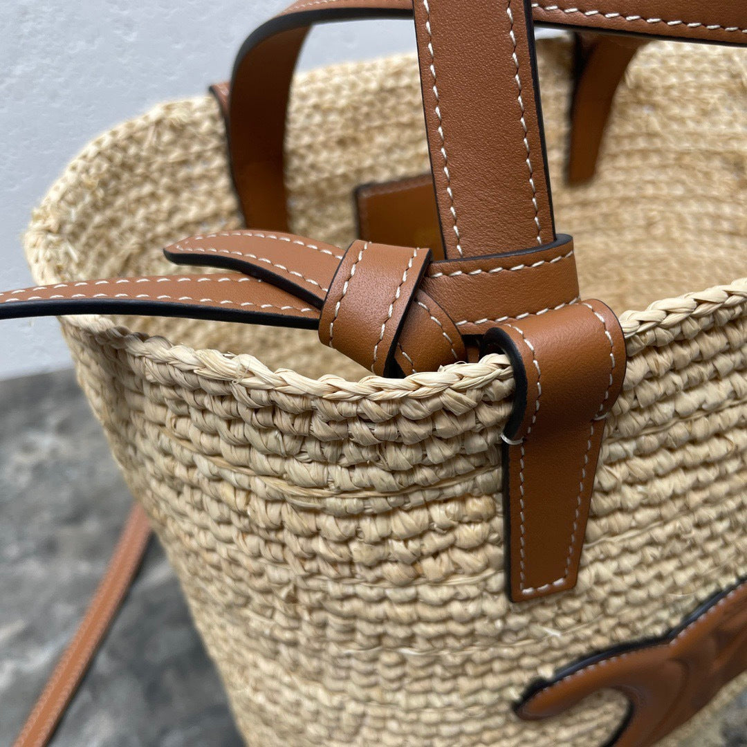 TEEN Plant Fiber & Calfskin Soft Classic Basket Bag  (Premium Quality)