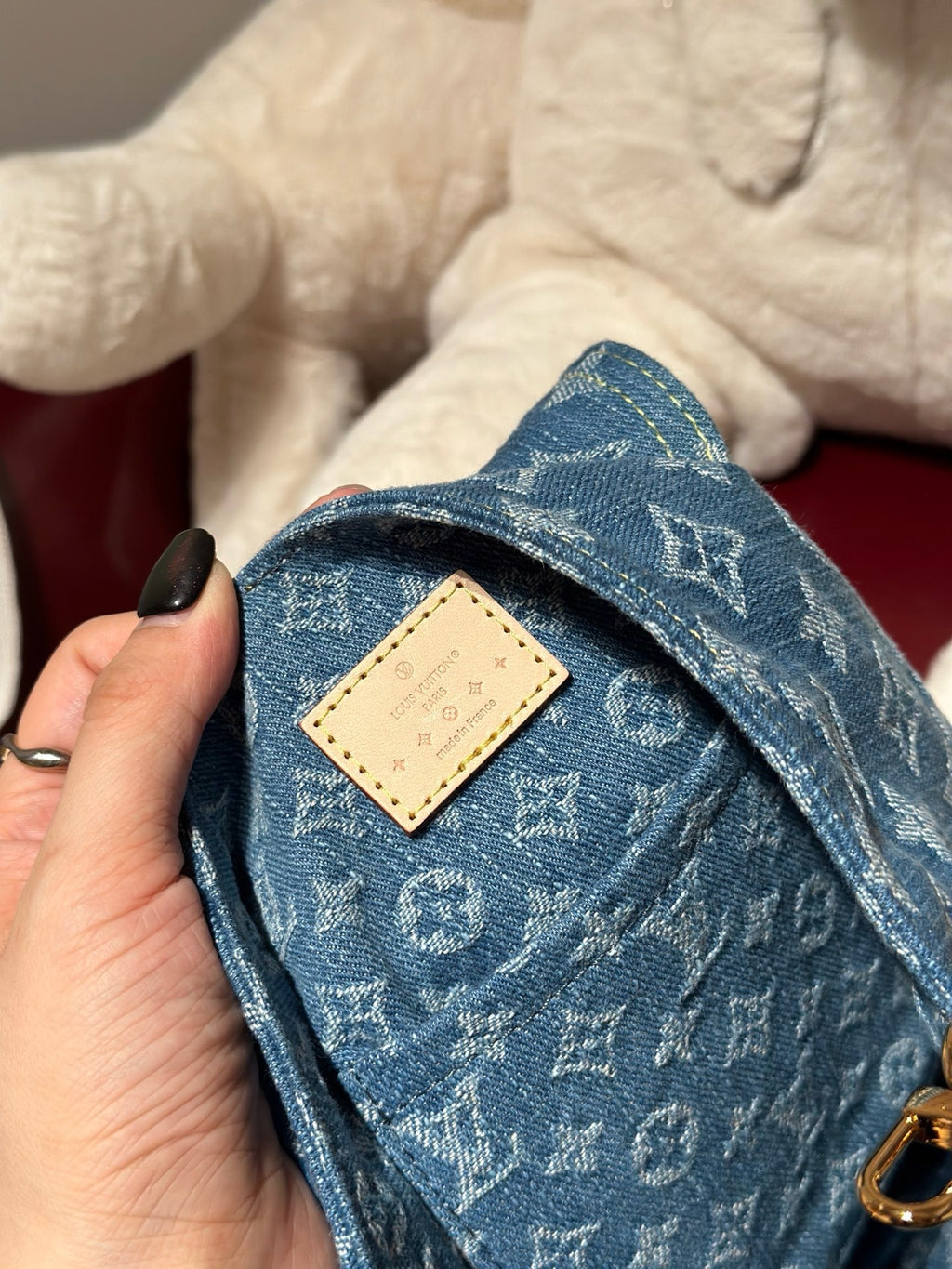 Washed Monogram-Texture Denim Backpack — 26cm