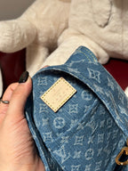 Washed Monogram-Texture Denim Backpack — 26cm