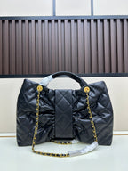 Large Bow-Detail Quilted Leather Shoulder Bag – Soft Padded Finish