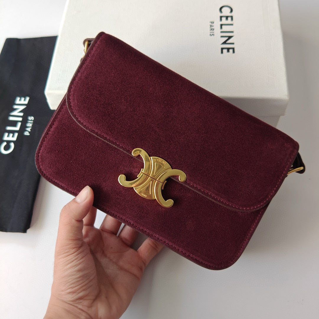 Premium Burgundy Flap Shoulder Bag – Suede Finish (Large Size)