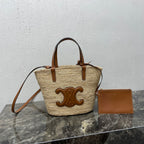 TEEN Plant Fiber & Calfskin Soft Classic Basket Bag  (Premium Quality)