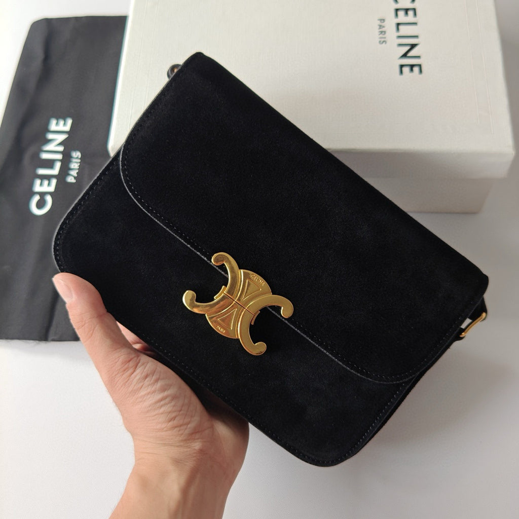 Premium Black Flap Shoulder Bag – Suede Finish (Large Size)