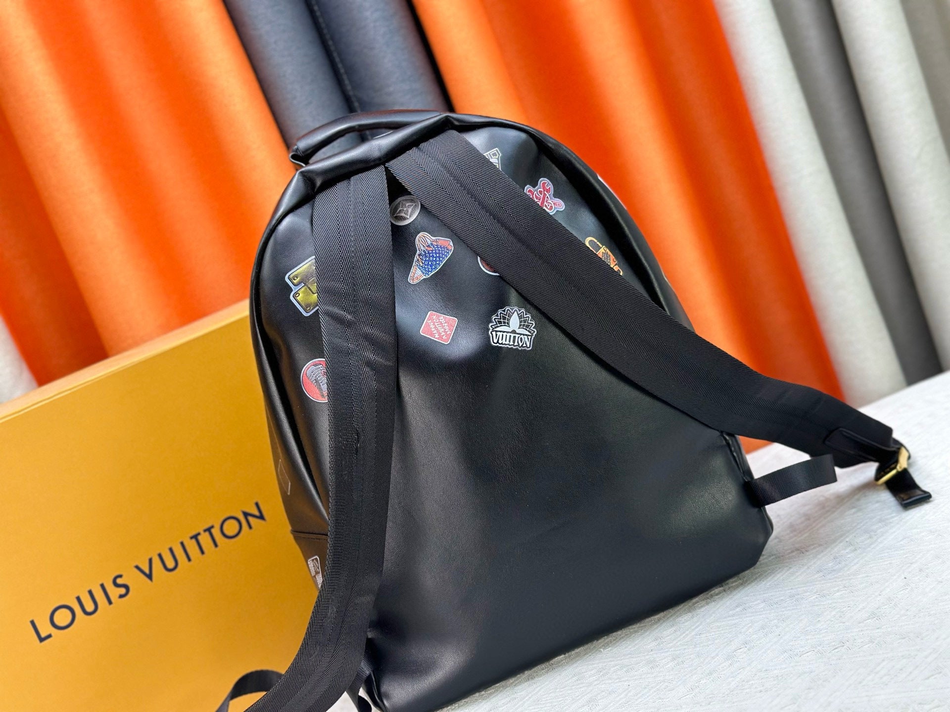 Black Monogram-Textured Discovery Style Backpack – 30-38cm