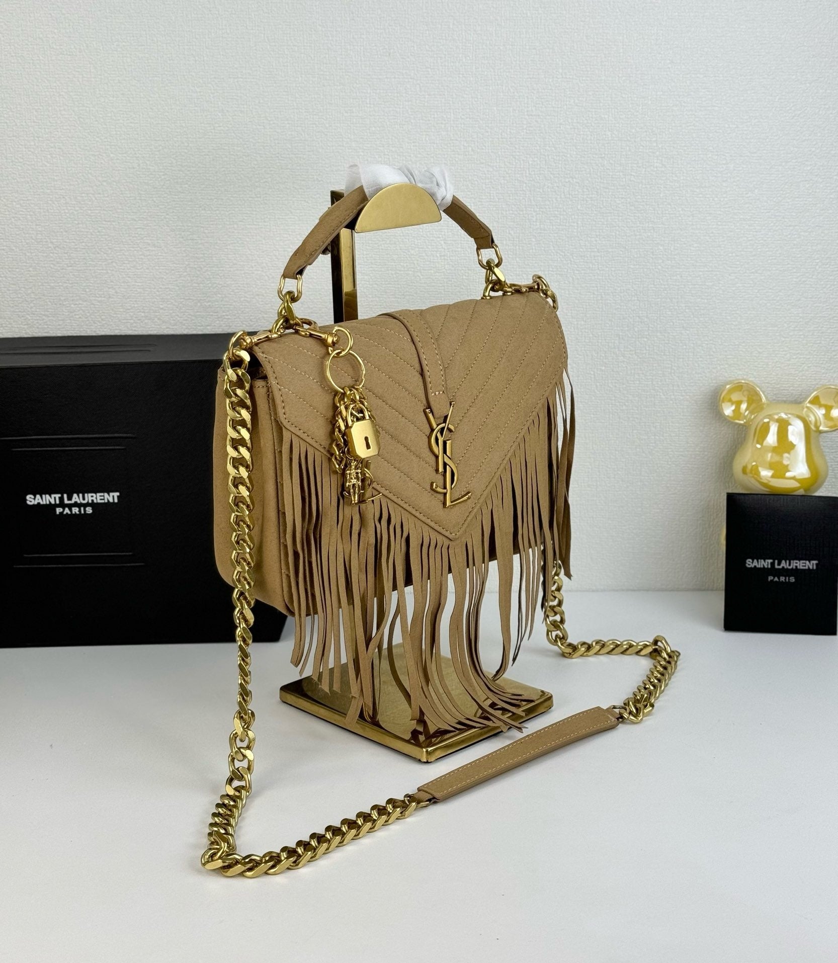 Monogram Tassel Shoulder Bag | Suede Finish