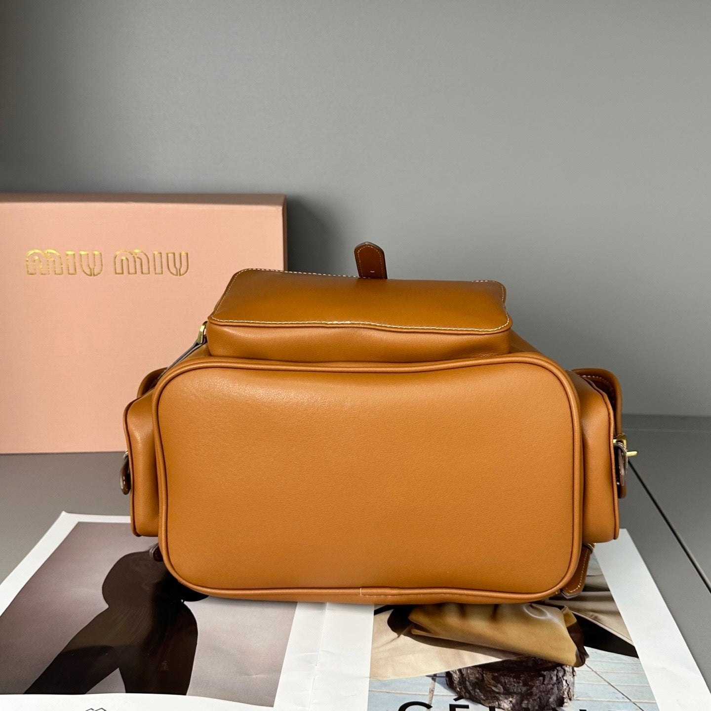 Compact Leather & Canvas Backpack – Two-Tone Design, 29.5cm