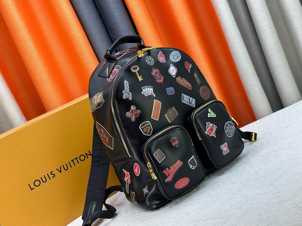 Black Monogram-Textured Discovery Style Backpack – 30-38cm