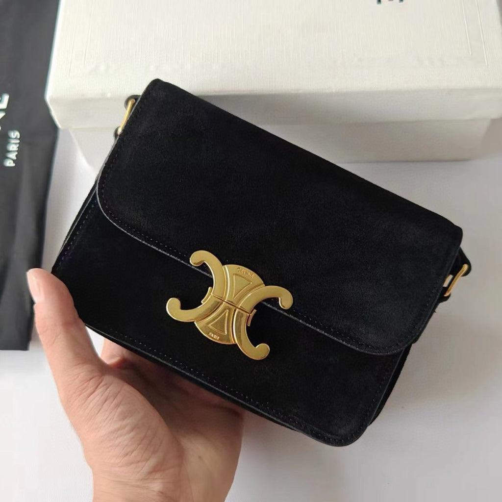 Premium Black Flap Shoulder Bag – Suede Finish (Large Size)