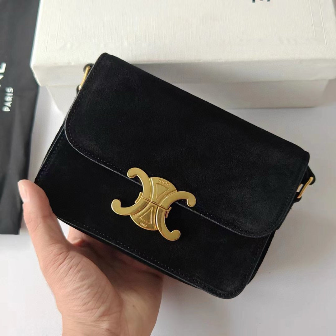 Premium Black Flap Shoulder Bag – Suede Finish (Large Size)
