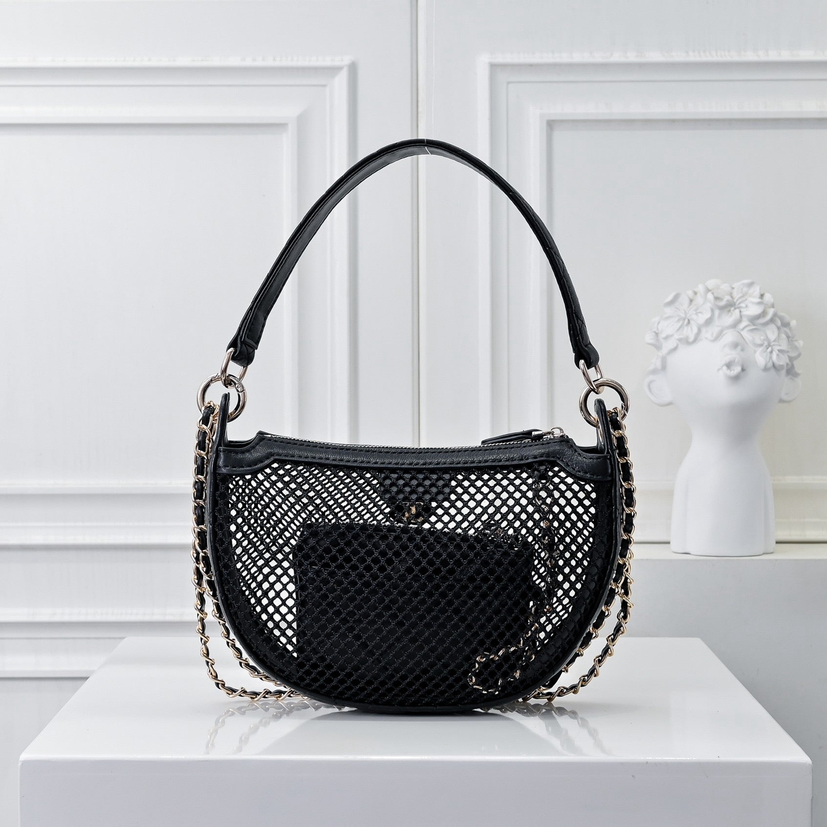 Mesh & Leather Chain Bag