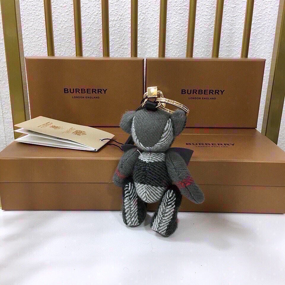 Cashmere Check Teddy Charm – Premium Bag & Key Accessory
