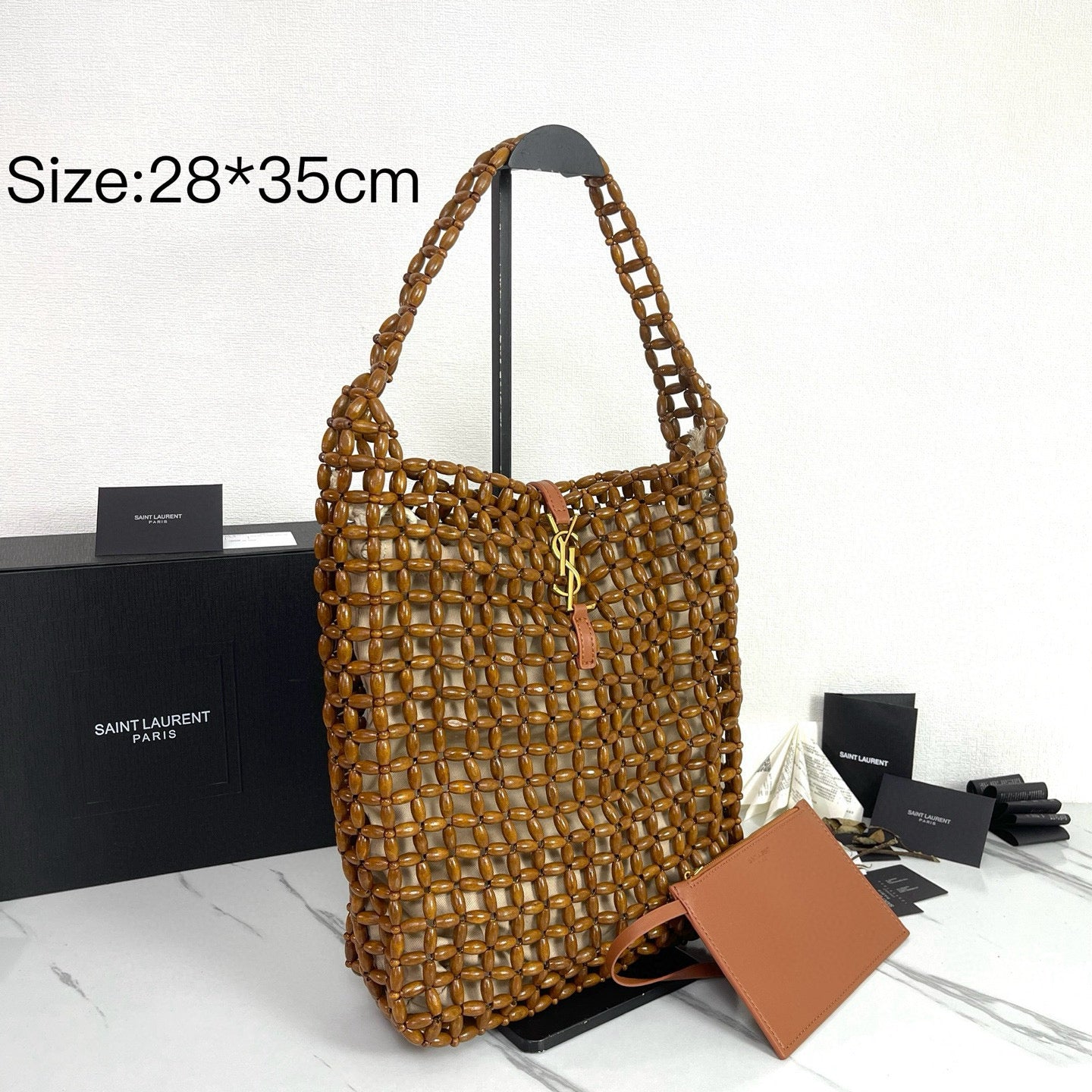 Handwoven Wooden Bead Hobo Bag.