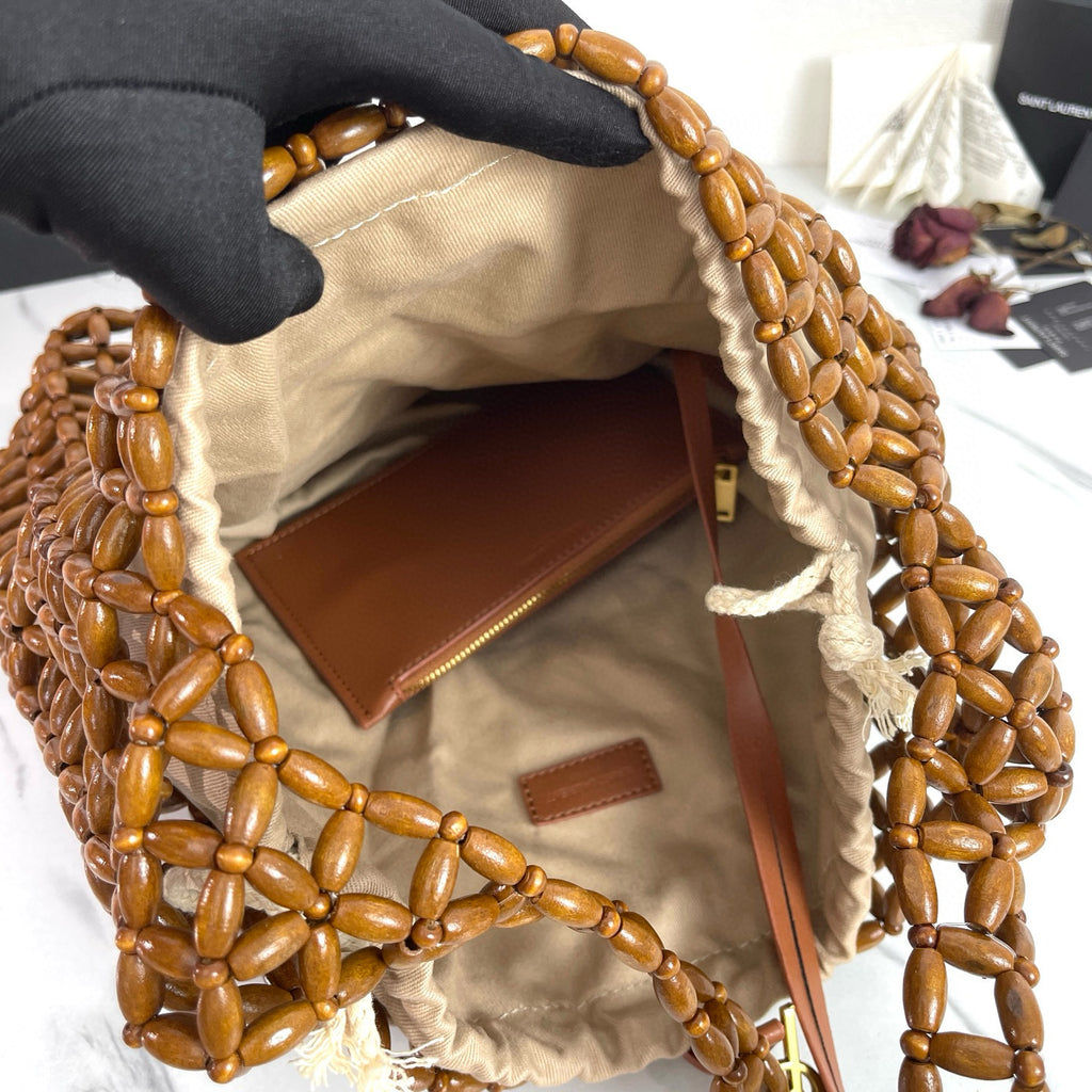 Handwoven Wooden Bead Hobo Bag.