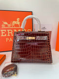 28cm Crocodile-Embossed Leather Top-Handle & Shoulder Bag