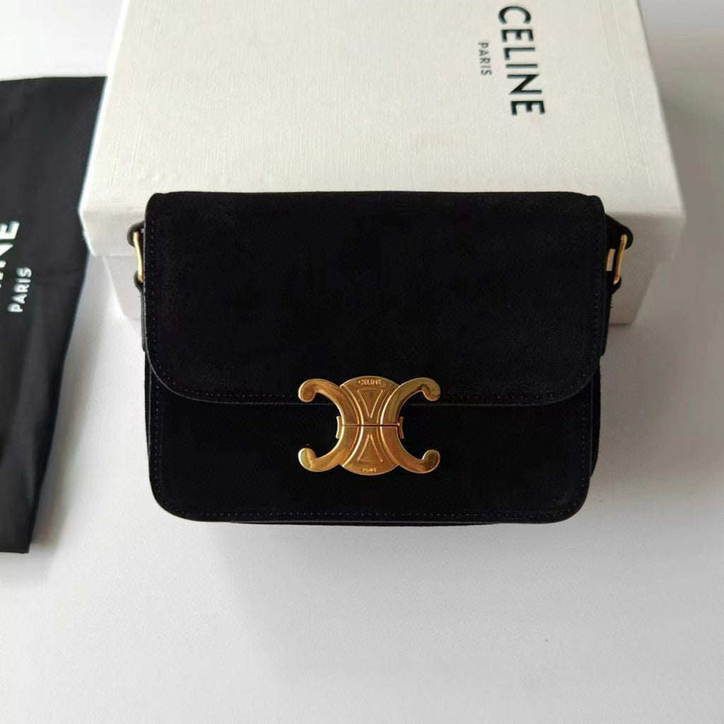 Premium Black Flap Shoulder Bag – Suede Finish (Large Size)