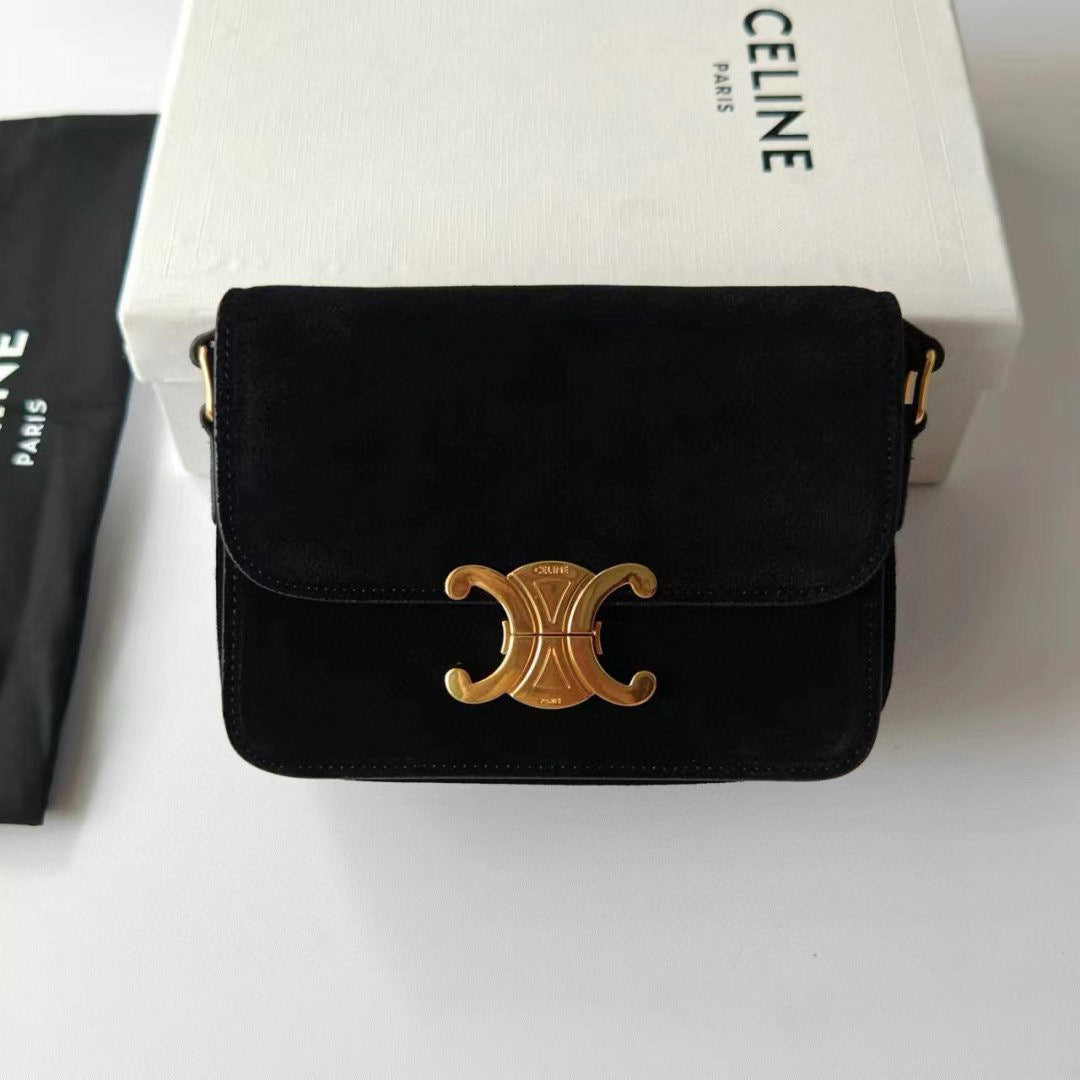 Premium Black Flap Shoulder Bag – Suede Finish (Large Size)