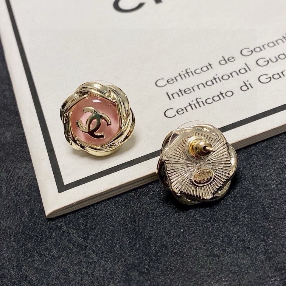 Double-C Crystal Stud Earrings | Soft Pink Finish