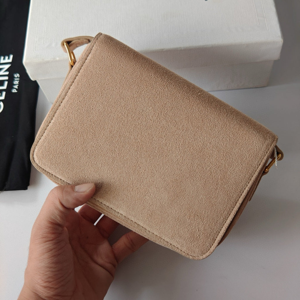 Premium Apricot Flap Shoulder Bag – Suede Finish (Large Size)