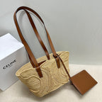 Premium++ Handwoven Basket Bag | Natural Straw & Leather Tote