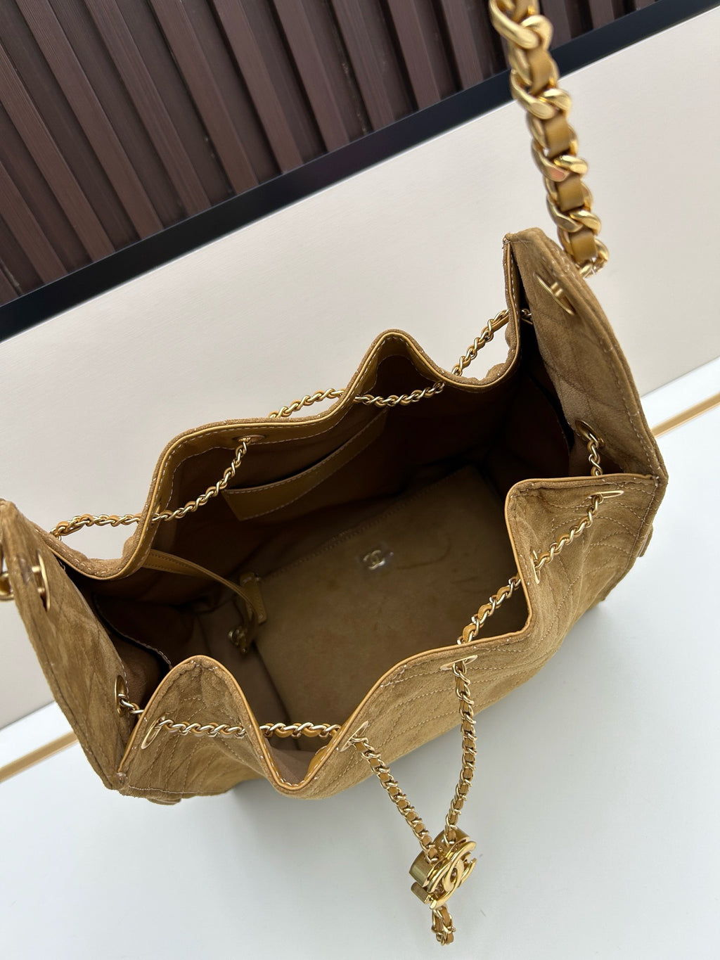 Large Suede Hobo Bucket Bag | Quilted Texture