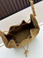 Large Suede Hobo Bucket Bag | Quilted Texture