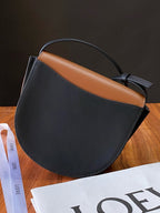 Compact Two-Tone Leather Shoulder Bag – Adjustable Strap, 17.8cm