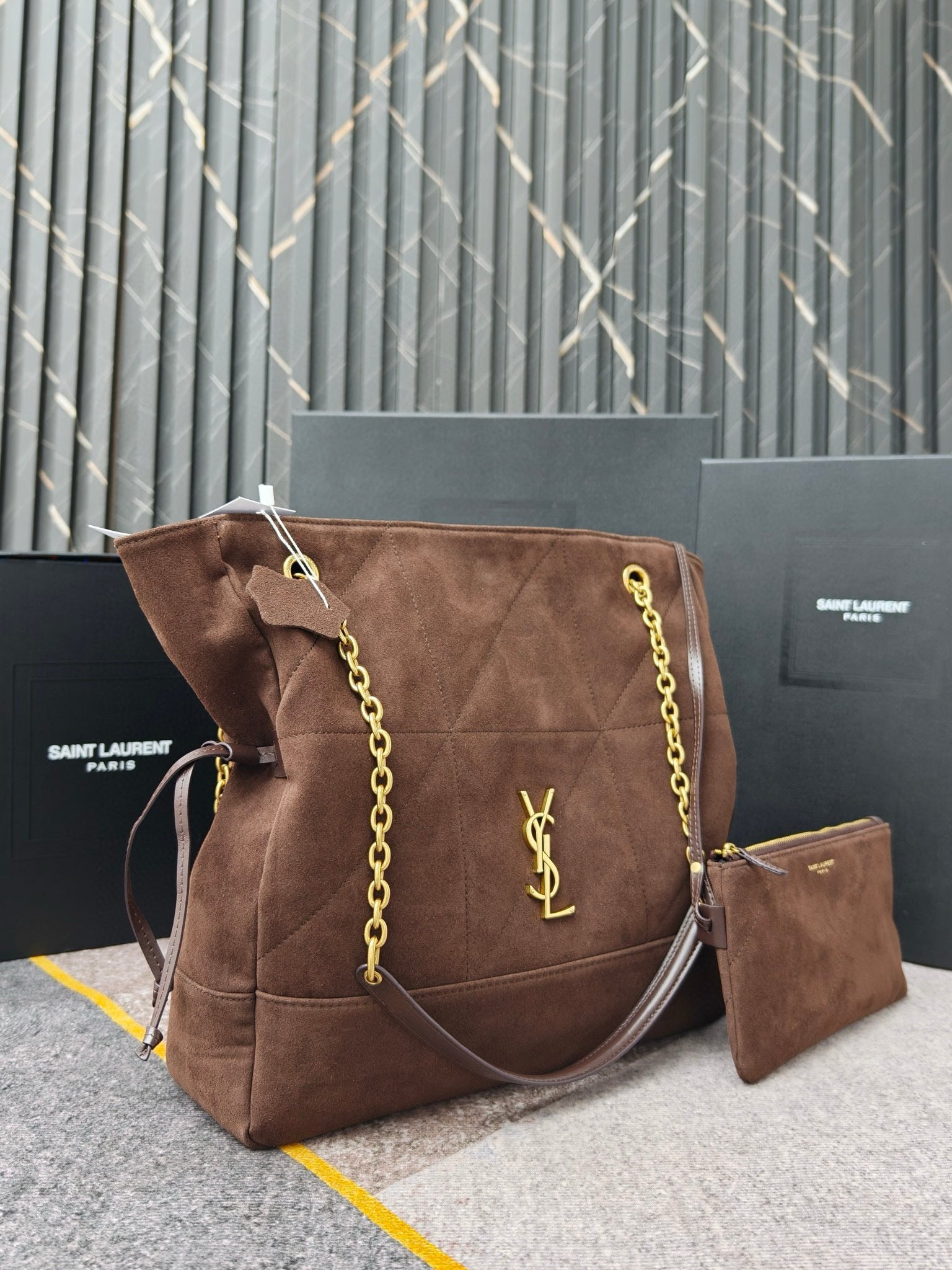 Brown Suede Jamie 4.3 Large Drawstring Bucket Bag