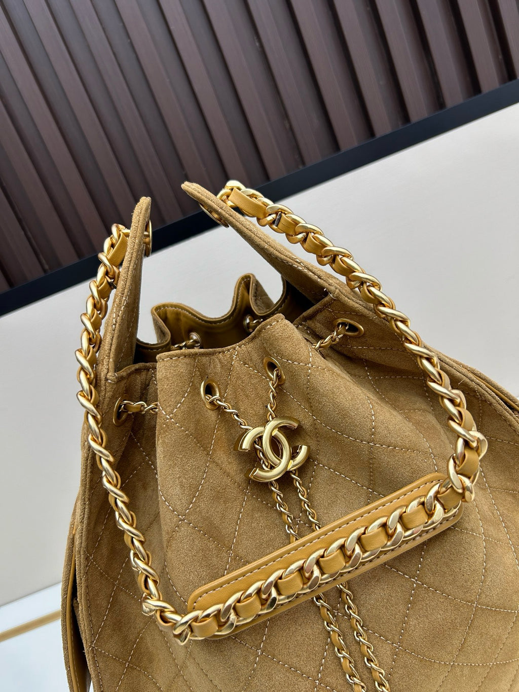 Large Suede Hobo Bucket Bag | Quilted Texture