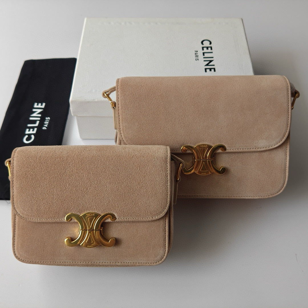 Premium Apricot Flap Shoulder Bag – Suede Finish (Large Size)