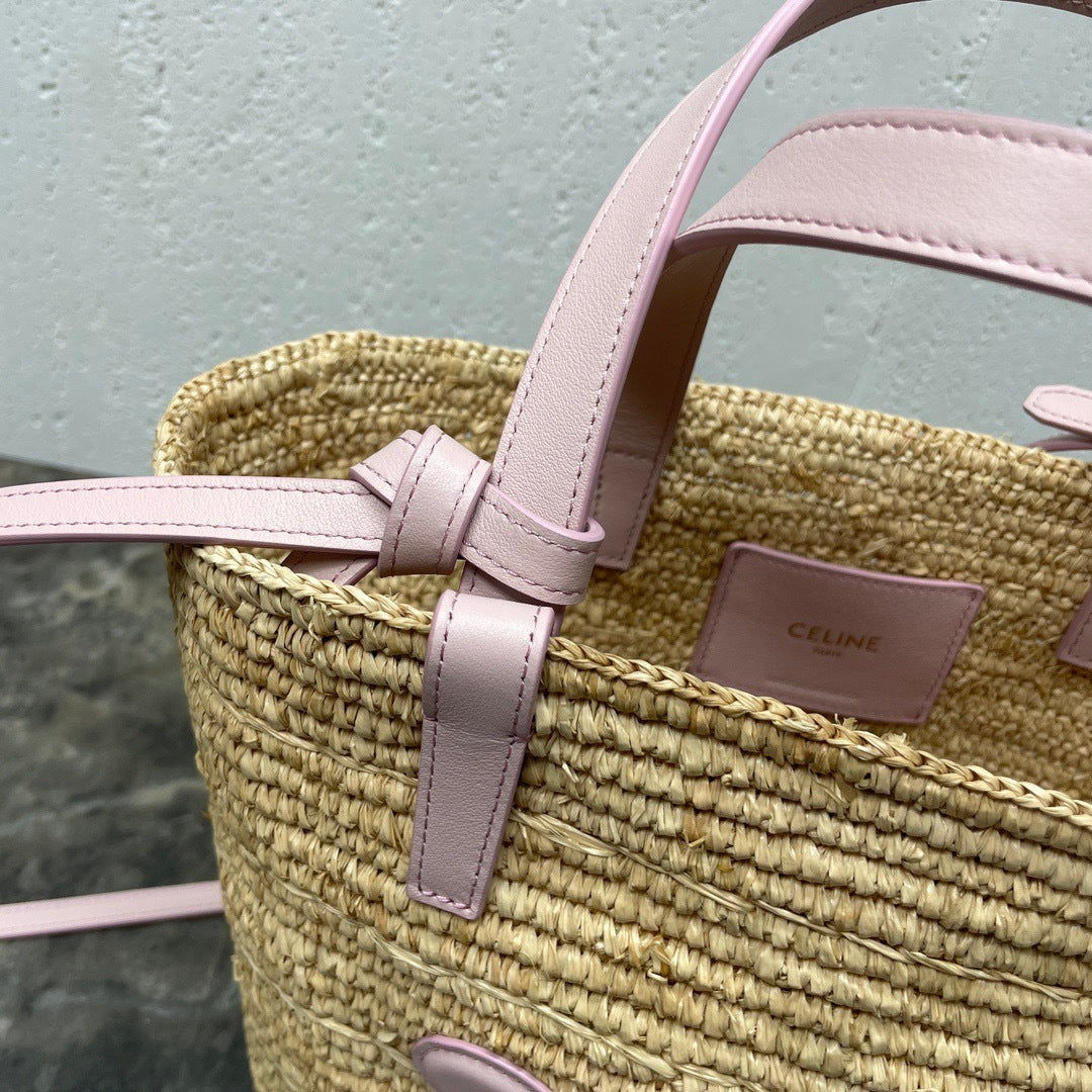 TEEN Plant Fiber & Calfskin Soft Classic Basket Bag  (Premium Quality)