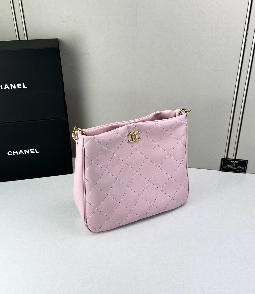 Handcrafted Quilted Hobo Bag with Woven Chain Strap