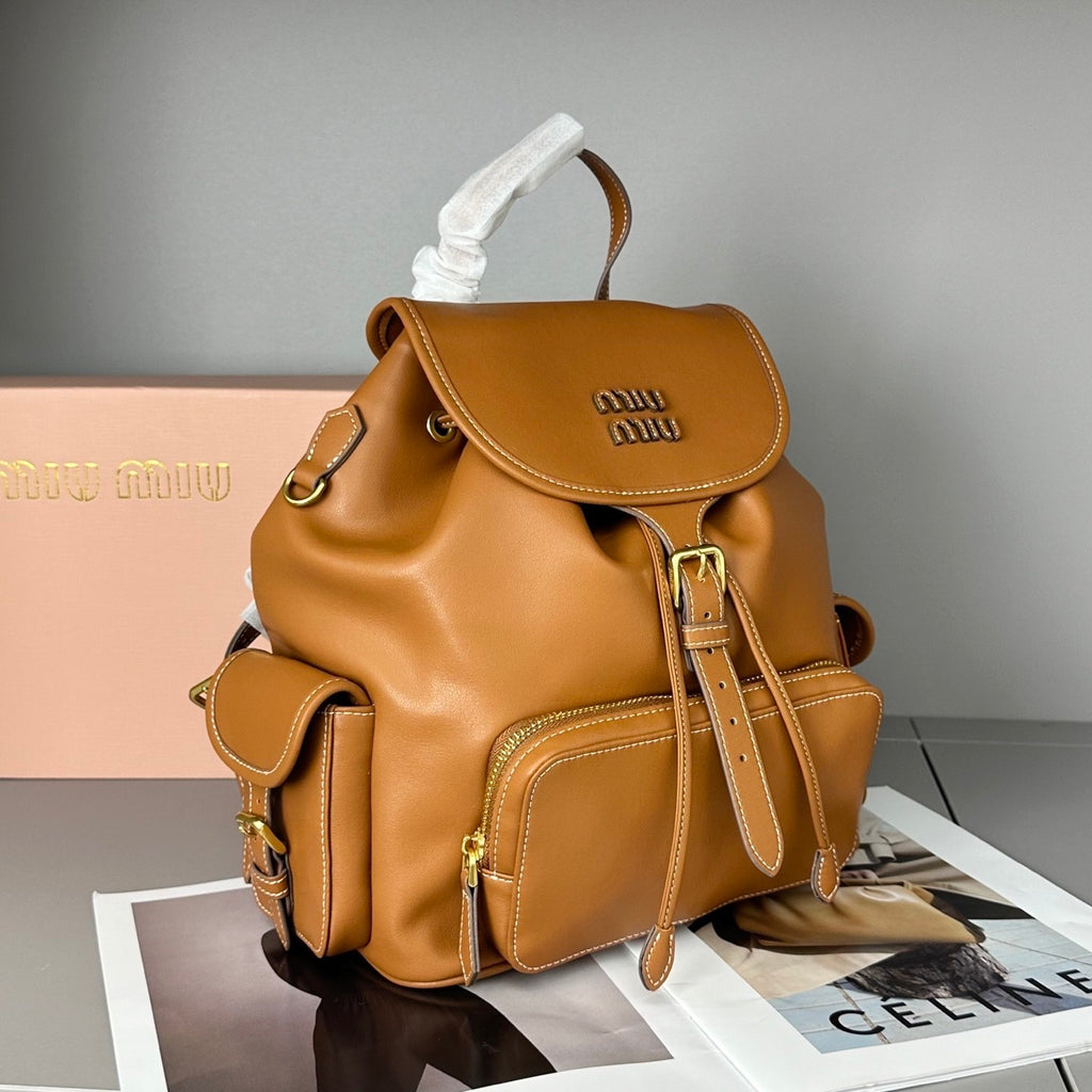 Compact Leather & Canvas Backpack – Two-Tone Design, 29.5cm