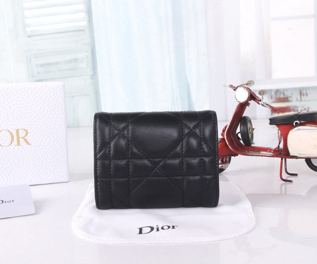 Premium Lambskin Compact Wallet with Crystal Hardware – New Season Collection